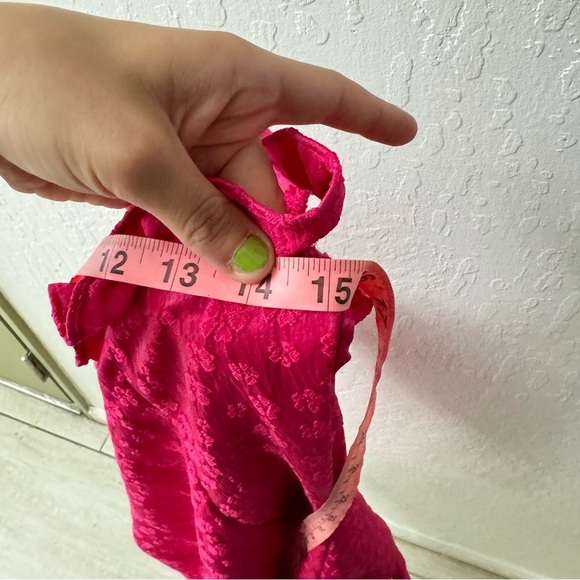 Line & Dot Hot Pink Penelope Mini Dress Ruffle Sleeve Off Shoulder Floral XS - Picture 9 of 10